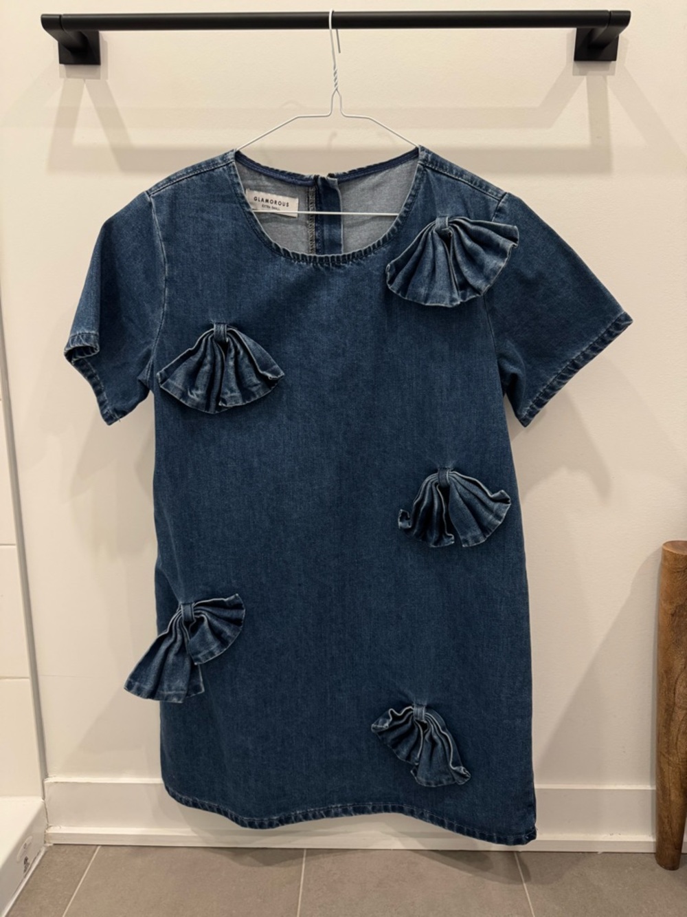 Glamorous Dark Blue Denim Shift with Rosette Accents